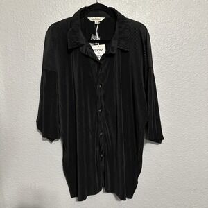NWT David & Dani Black Ribbed Long Sleeve‎ Button Up Top - SZ XL